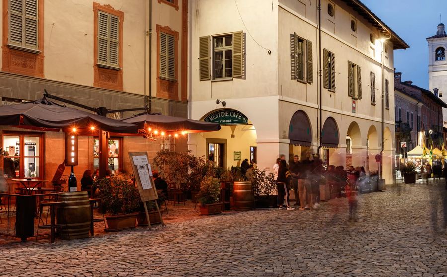 Restaurant exterior at dusk